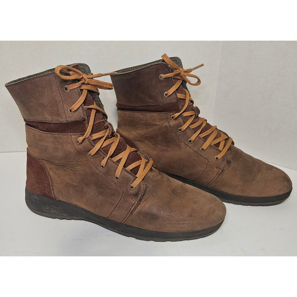 CHACO Natilly Brown Leather Boots Lace Up Hiking Fold‎ Down (Bison) Women's 11